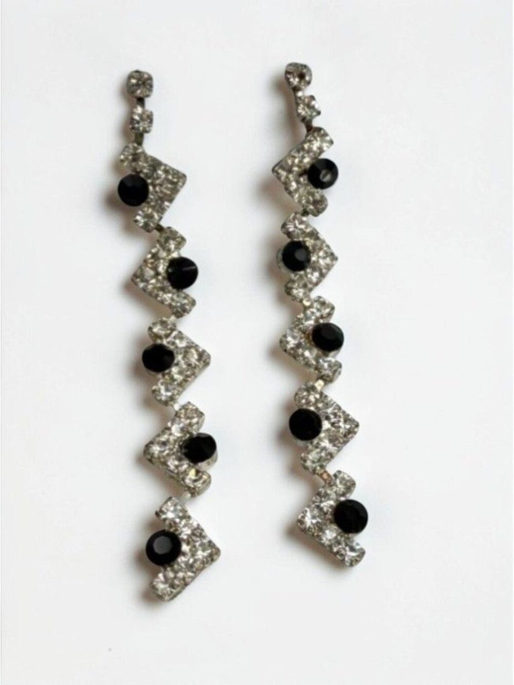 Silver Tone Black Rhinestone Chandelier Drop Dangle Earrings Bridal Prom Evening